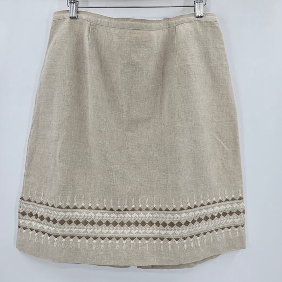 Talbots Dresses & Skirts - Talbots Women Vtg Coastal Elevated Staple Embroidered Irish Linen Blend Skirt 16